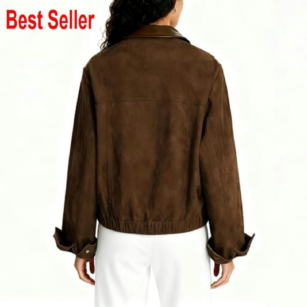 Faux Suede Cropped Jacket Utility Barn Coat Chic Y2K Retro Fall Outwear - Picture 7 of 8